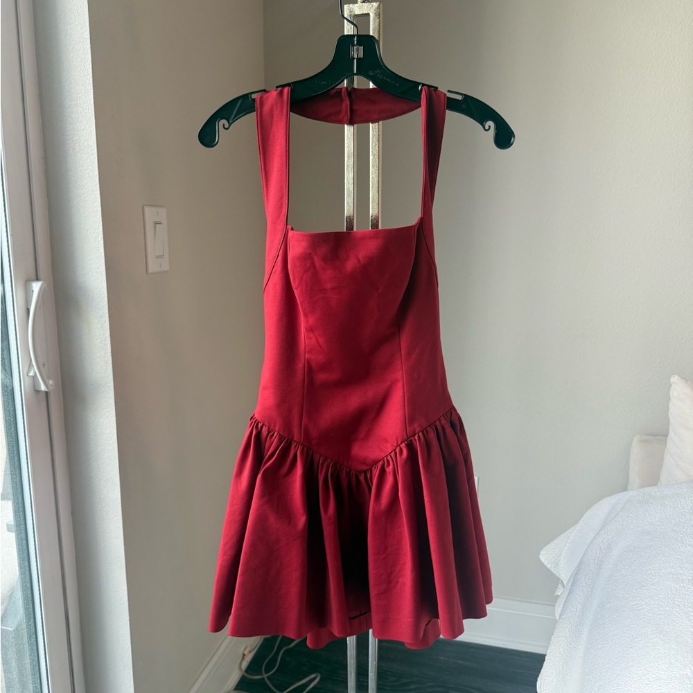 NWT Helsa Faille Halter Dress in Red, XXS - Picture 3 of 7